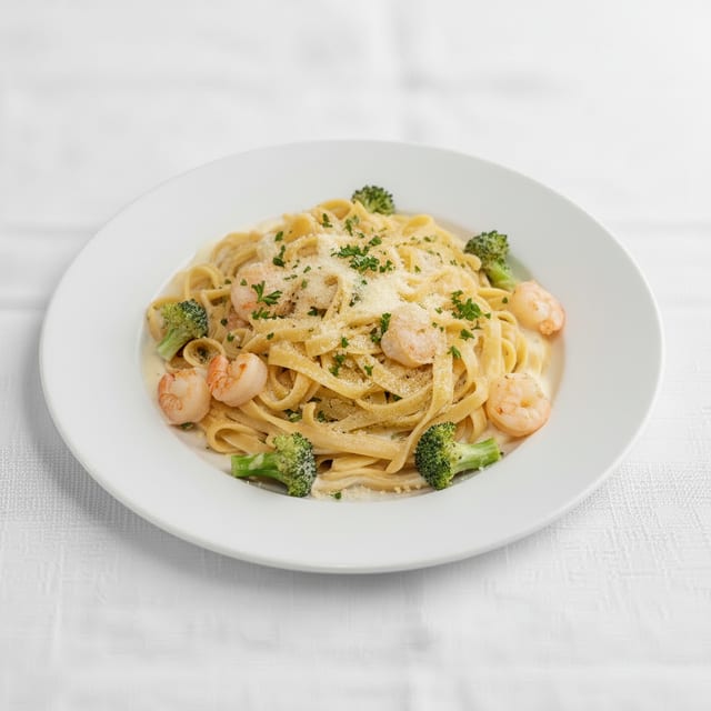 Shrimp & Broccoli Alfredo.